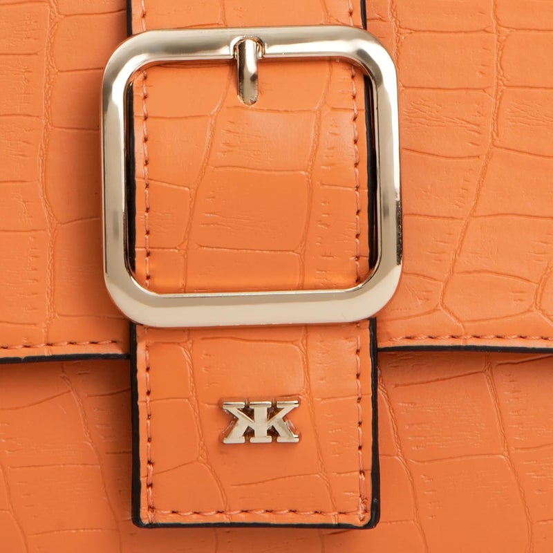 KLEIO Vegan Leather Structured Shoulder HandBag for Women - Orange - Image 5